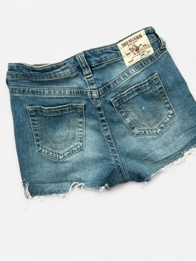 True Religion Distressed Light Blue Denim Cutoff Shorts